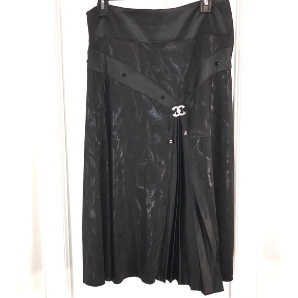 Black Jacquard Pleated Skirt French Designer Style - Picture 9 of 9